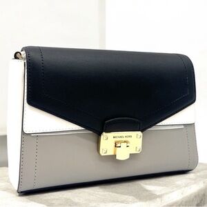 Michael Kors Kinsley Medium Shoulder Flap Crossbody Bag Optic White Multi